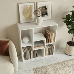Libreria da parete 81x91h cm 5 vani a vista moderno multifunzione bianco Camaleo