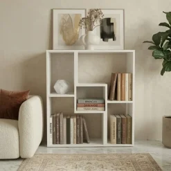 Libreria da parete 81x91h cm 5 vani a vista moderno multifunzione bianco Camaleo