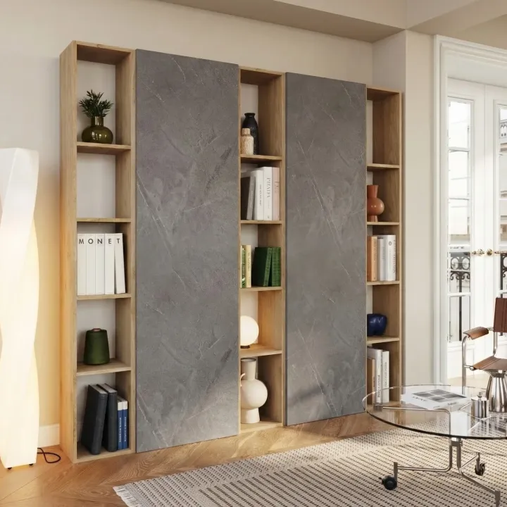 Libreria mobile multiuso scarpiera dispensa 195x186h rovere chiaro antracite Sunset 1003