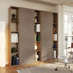 Libreria mobile multiuso scarpiera dispensa 195x186h rovere scuro marrone bronzo Sunset 1003