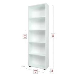 Libreria moderna 56x172cm 4 ripiani multiuso bianco Marvel