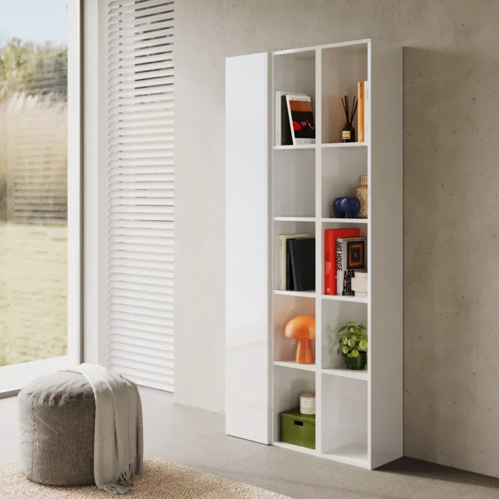 Libreria moderna 84x186h cm 1 anta bianco lucido Sunset 1004