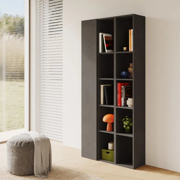 Libreria moderna 84x186h cm 1 anta ossido nero Sunset 1004