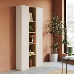 Libreria moderna 84x186h cm 2 ante beige rovere chiaro Sunset 1005