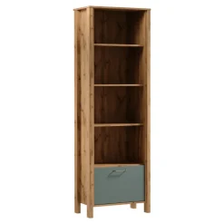 Libreria moderna 66x200h cm 4 ripiani 1 anta rovere verde Leave