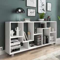 Libreria orizzontale 156x74h cm moderna soggiorno multiposizione bianco frassinato Eliza