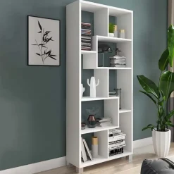 Libreria orizzontale 156x74h cm moderna soggiorno multiposizione bianco frassinato Eliza
