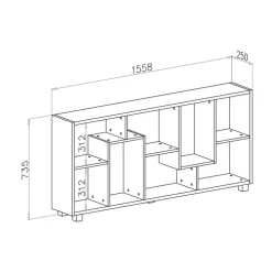 Libreria orizzontale 156x74h cm moderna soggiorno multiposizione cemento Eliza