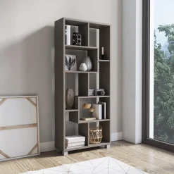 Libreria orizzontale 156x74h cm moderna soggiorno multiposizione grigio Eliza