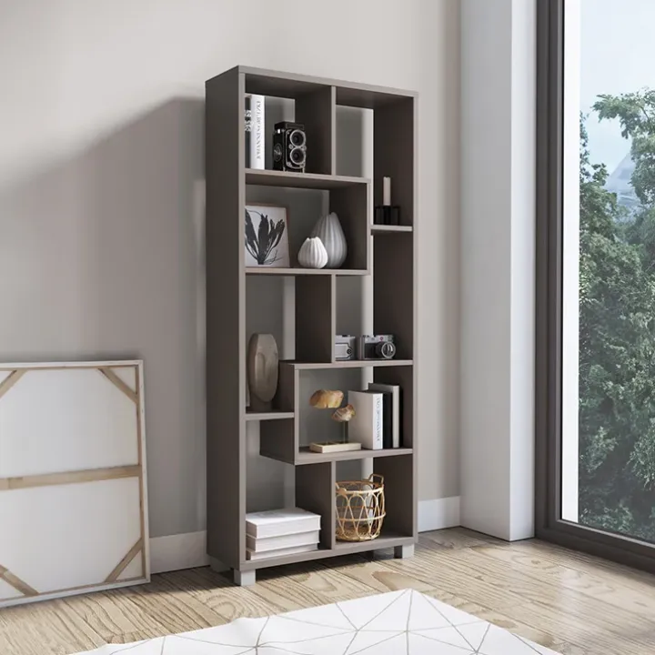 Libreria orizzontale 156x74h cm moderna soggiorno multiposizione grigio Eliza