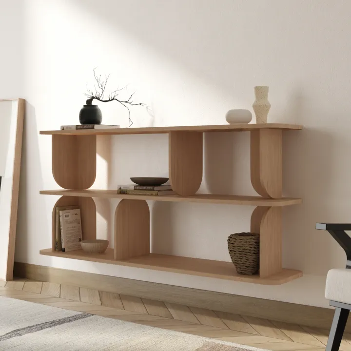 Libreria sospesa 160x78h cm moderna soggiorno rovere Bukly
