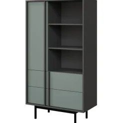 Libreria 83x155 cm 1 anta 2 cassetti antracite verde Essenzia