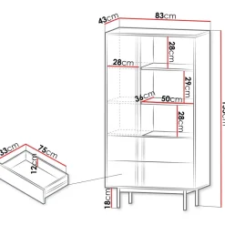Libreria 83x155 cm 1 anta 2 cassetti antracite beige Essenzia