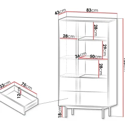 Libreria 83x155 cm 1 anta 2 cassetti antracite rovere Essenzia