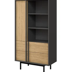 Libreria 83x155 cm 1 anta 2 cassetti antracite rovere Essenzia