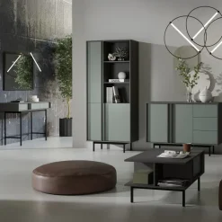 Libreria 83x195 cm 3 ante 3 vani a giorno antracite verde Essenzia