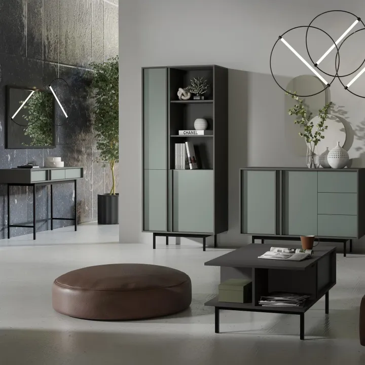 Libreria 83x195 cm 3 ante 3 vani a giorno antracite verde Essenzia