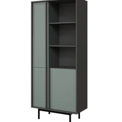 Libreria 83x195 cm 3 ante 3 vani a giorno antracite verde Essenzia