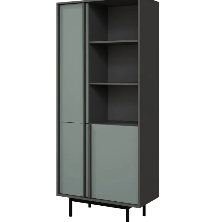 Libreria 83x195 cm 3 ante 3 vani a giorno antracite verde Essenzia