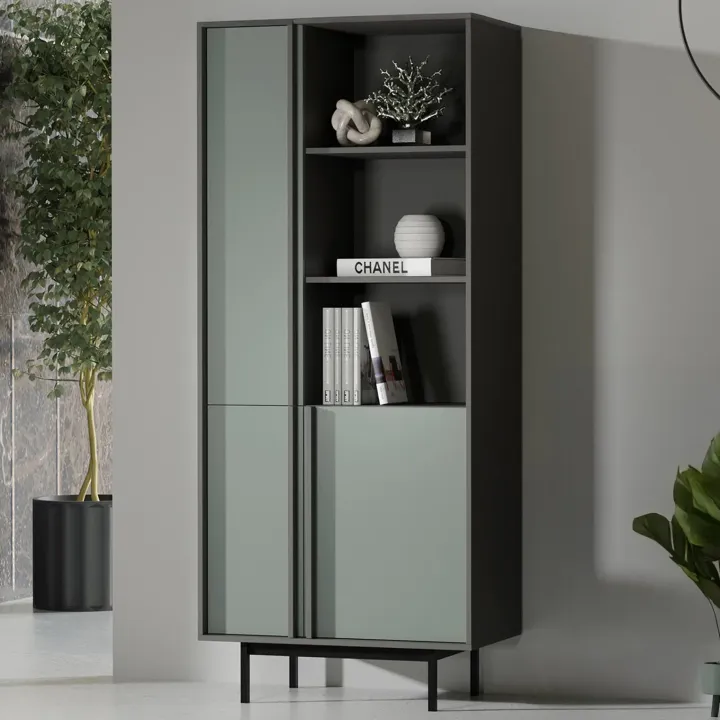 Libreria 83x195 cm 3 ante 3 vani a giorno antracite verde Essenzia