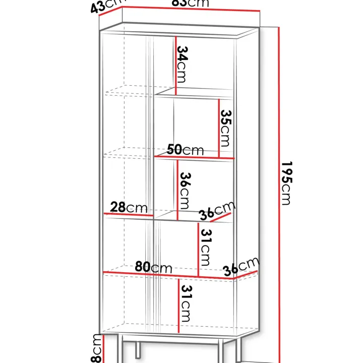 Libreria 83x195 cm 3 ante 3 vani a giorno antracite verde Essenzia