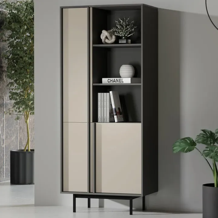 Libreria 83x195 cm 3 ante 3 vani a giorno antracite beige Essenzia