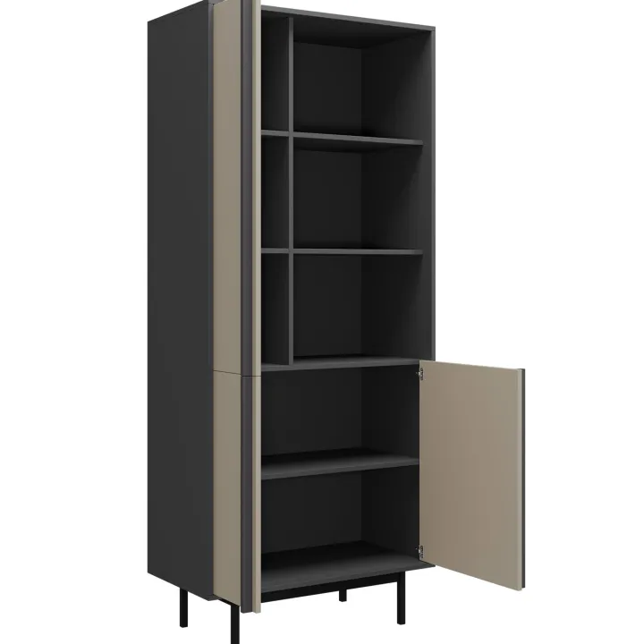 Libreria 83x195 cm 3 ante 3 vani a giorno antracite beige Essenzia