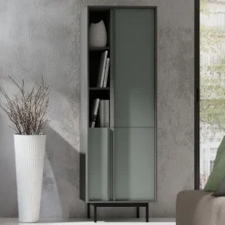 Libreria 63x195 cm 3 ante 3 vani a giorno antracite verde Essenzia
