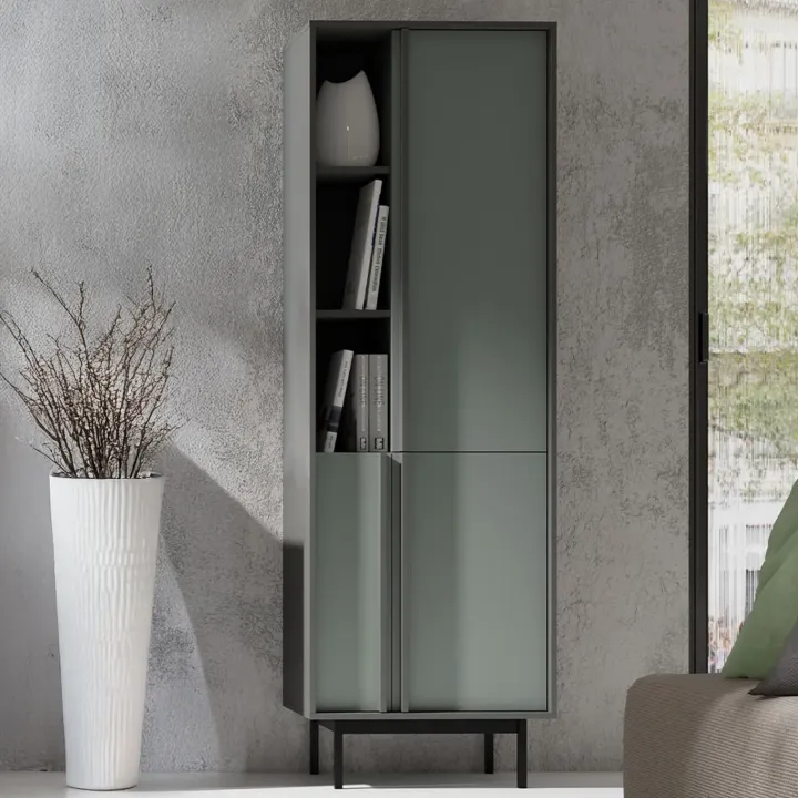 Libreria 63x195 cm 3 ante 3 vani a giorno antracite verde Essenzia
