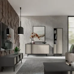 Libreria 63x195 cm 3 ante 3 vani a giorno antracite beige Essenzia