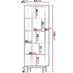 Libreria 63x195 cm 3 ante 3 vani a giorno antracite rovere Essenzia