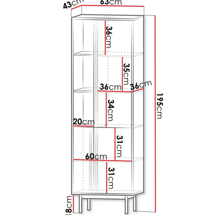Libreria 63x195 cm 3 ante 3 vani a giorno antracite rovere Essenzia