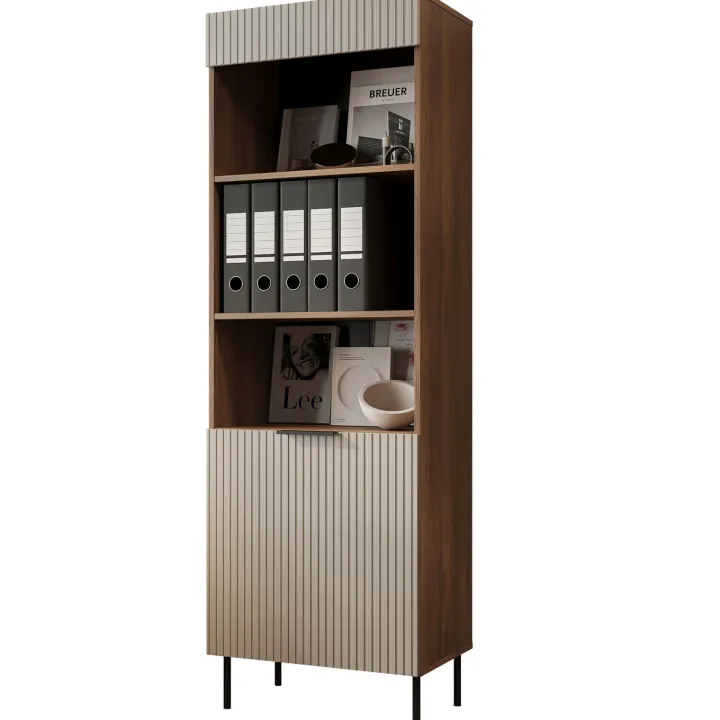 Libreria 60x185h cm 1 anta 3 vani a giorno beige cashmere noce Serenia