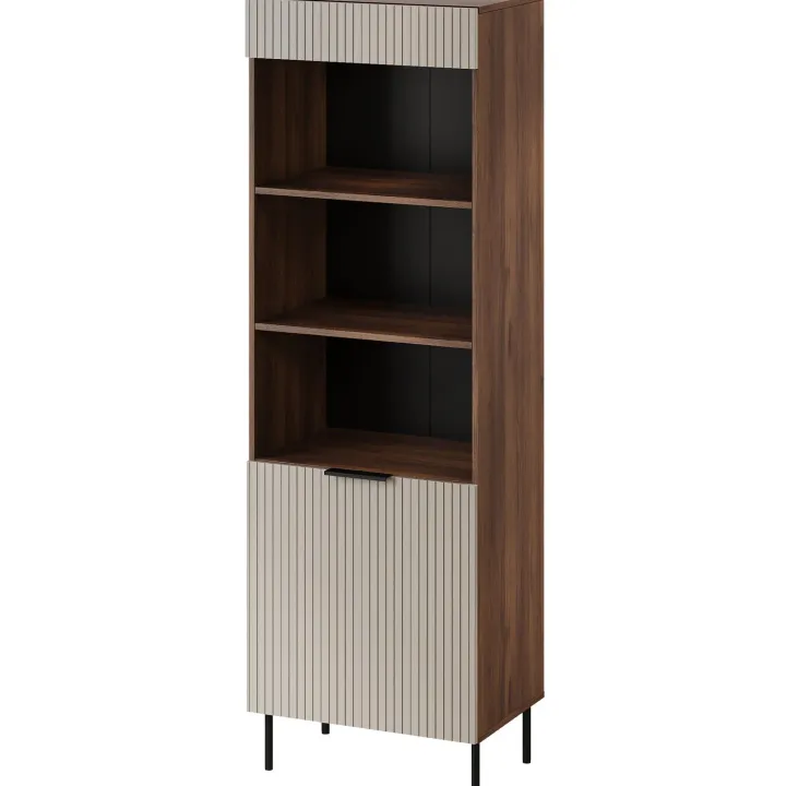 Libreria 60x185h cm 1 anta 3 vani a giorno beige cashmere noce Serenia