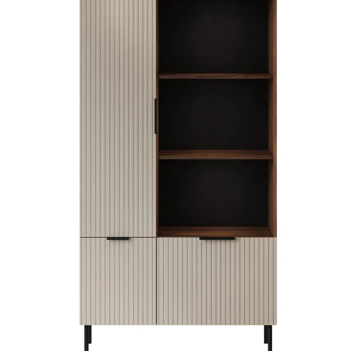 Libreria 90x166h cm 3 ante 3 vani a giorno beige cashmere noce Serenia