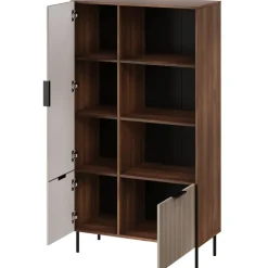 Libreria 90x166h cm 3 ante 3 vani a giorno beige cashmere noce Serenia