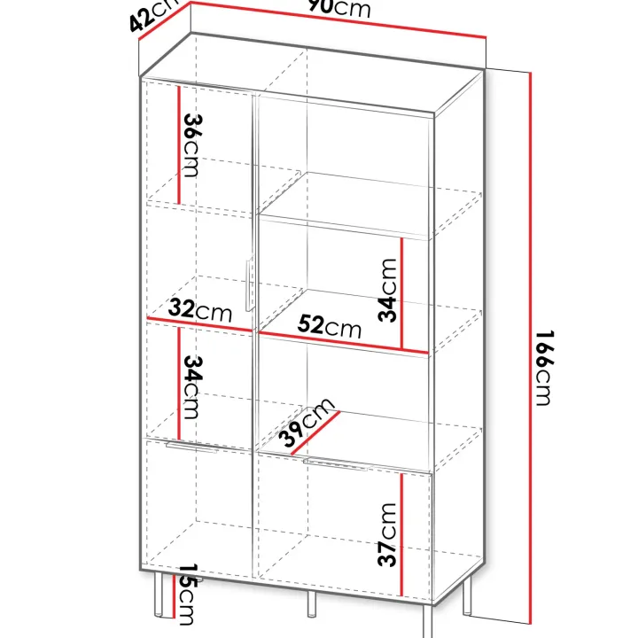 Libreria 90x166h cm 3 ante 3 vani a giorno beige cashmere noce Serenia
