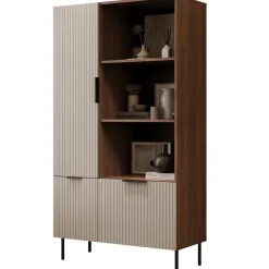 Libreria 90x166h cm 3 ante 3 vani a giorno beige cashmere noce Serenia
