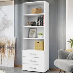 Libreria 63x190h cm 3 cassetti design moderno bianco Pastello