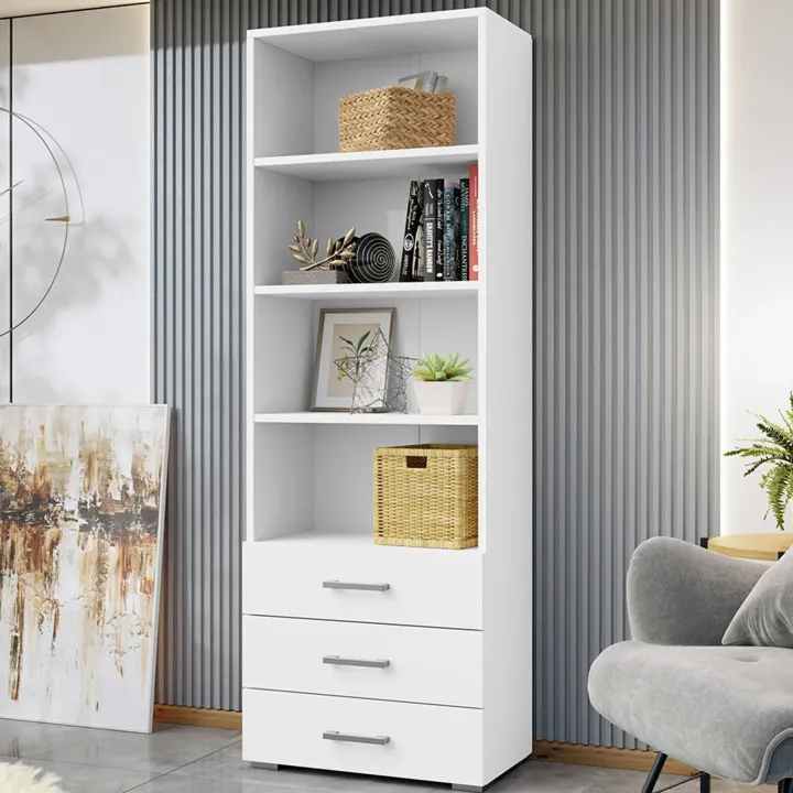 Libreria 63x190h cm 3 cassetti design moderno bianco Pastello