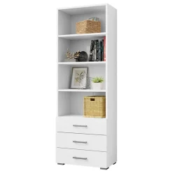 Libreria 63x190h cm 3 cassetti design moderno bianco Pastello