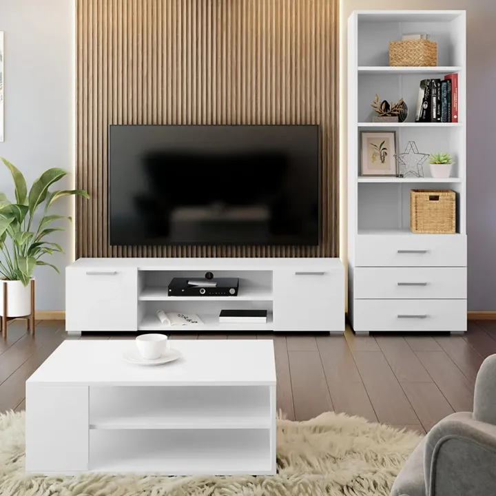 Libreria 63x190h cm 3 cassetti design moderno bianco Pastello