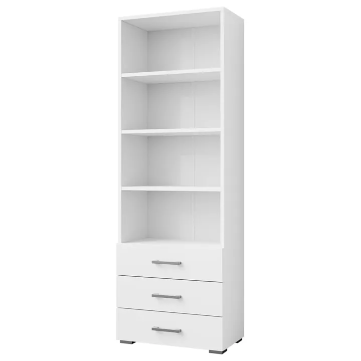 Libreria 63x190h cm 3 cassetti design moderno bianco Pastello