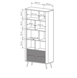 Libreria 88x194h cm 2 cassetti 8 vani a giorno nero opaco cannettato Ramis