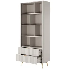 Libreria 88x194h cm 2 cassetti 8 vani a giorno beige cannettato Ramis