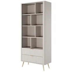 Libreria 88x194h cm 2 cassetti 8 vani a giorno beige cannettato Ramis