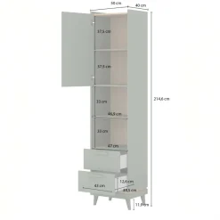 Libreria 50x215h cm 2 cassetti 2 vani a giorno verde salvia Yu