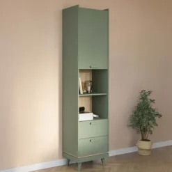 Libreria 50x215h cm 2 cassetti 2 vani a giorno verde salvia Yu