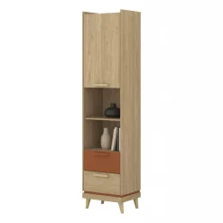 Libreria 50x215h cm 2 cassetti 2 vani a giorno rovere rosso mattone Yu