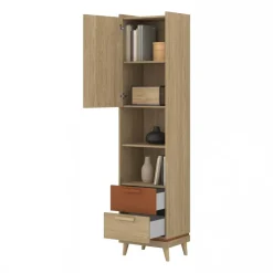 Libreria 50x215h cm 2 cassetti 2 vani a giorno rovere rosso mattone Yu